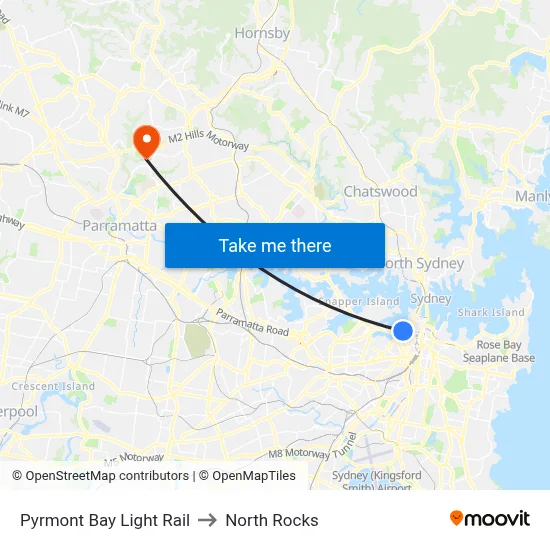 Pyrmont Bay Light Rail to North Rocks map