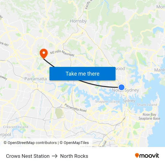 Crows Nest Station to North Rocks map