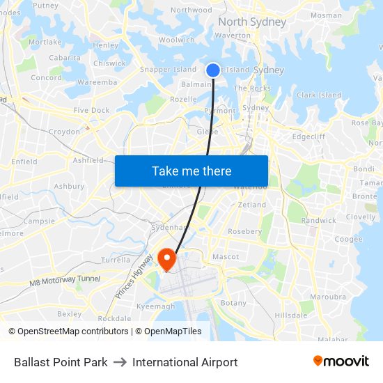 Ballast Point Park to International Airport map