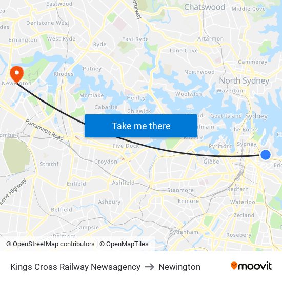 Kings Cross Railway Newsagency to Newington map