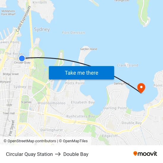 Circular Quay Station to Double Bay map