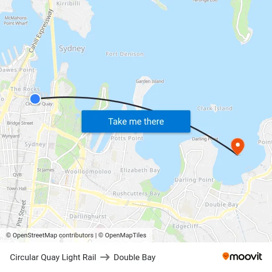 Circular Quay Light Rail to Double Bay map