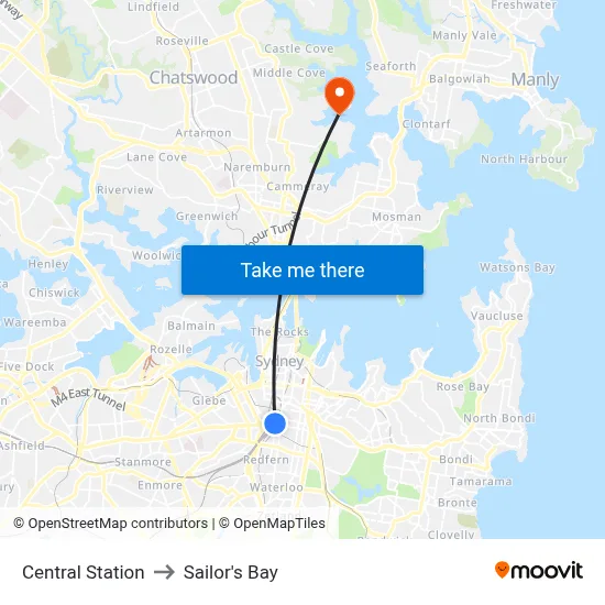Central Station to Sailor's Bay map