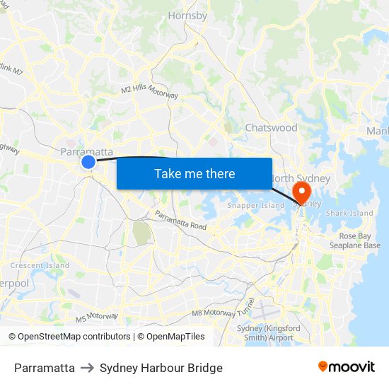 Parramatta to Sydney Harbour Bridge map