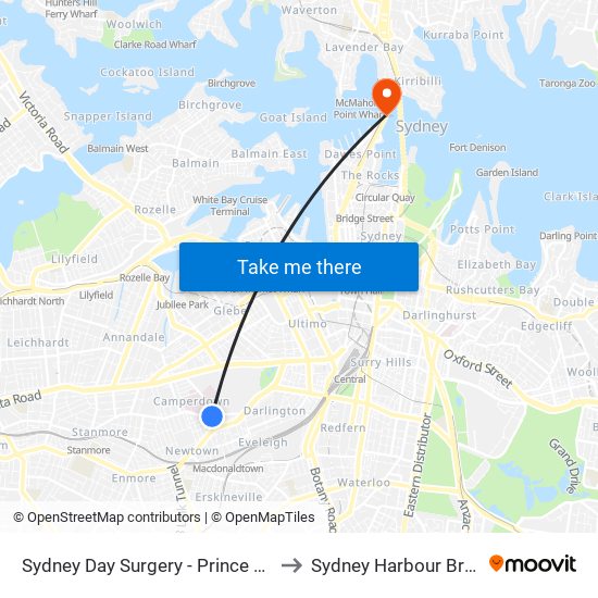 Sydney Day Surgery - Prince Alfred to Sydney Harbour Bridge map
