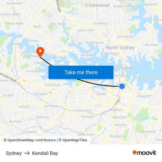 Sydney to Kendall Bay map