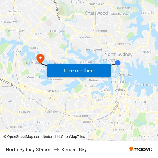 North Sydney Station to Kendall Bay map