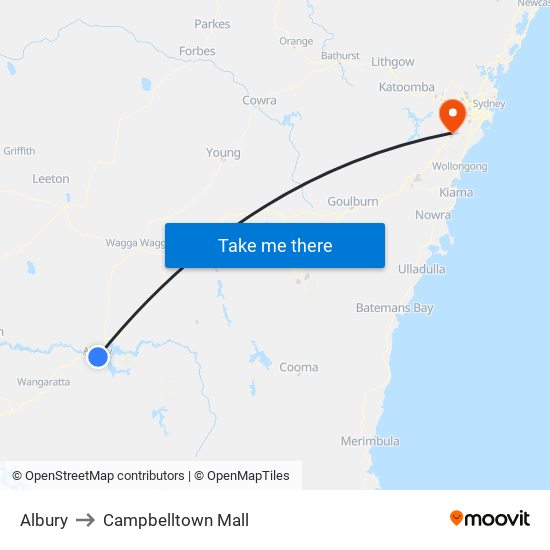 Albury to Campbelltown Mall map