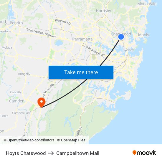 Hoyts Chatswood to Campbelltown Mall map