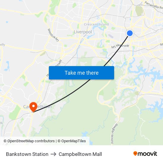 Bankstown Station to Campbelltown Mall map
