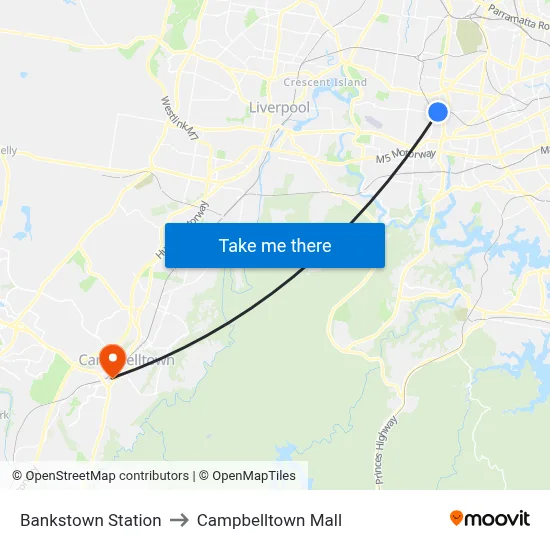 Bankstown Station to Campbelltown Mall map