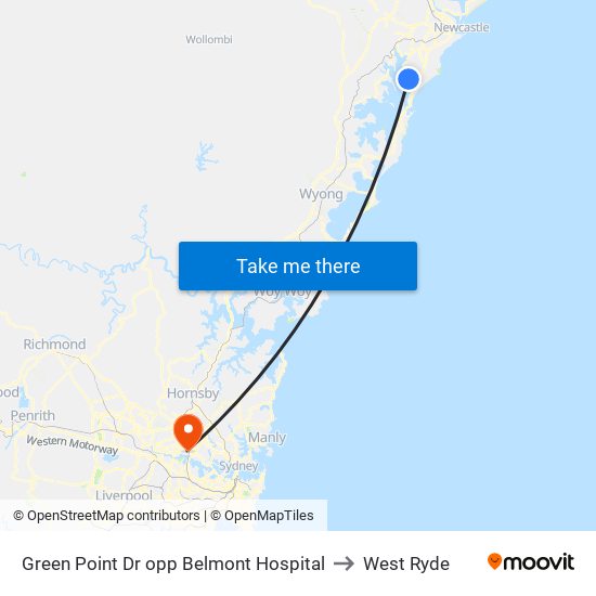 Green Point Dr opp Belmont Hospital to West Ryde map