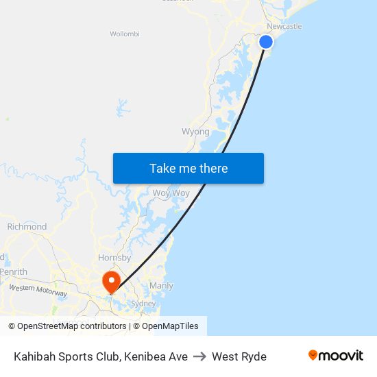 Kahibah Sports Club, Kenibea Ave to West Ryde map
