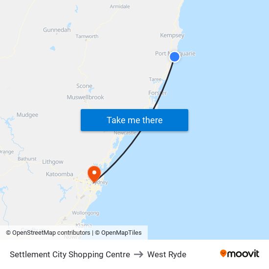 Settlement City Shopping Centre to West Ryde map