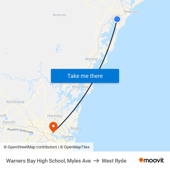 Warners Bay High School, Myles Ave to West Ryde map