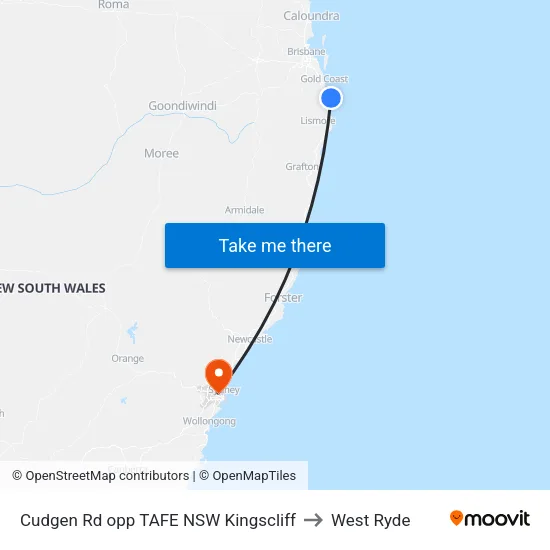 Cudgen Rd opp TAFE NSW Kingscliff to West Ryde map