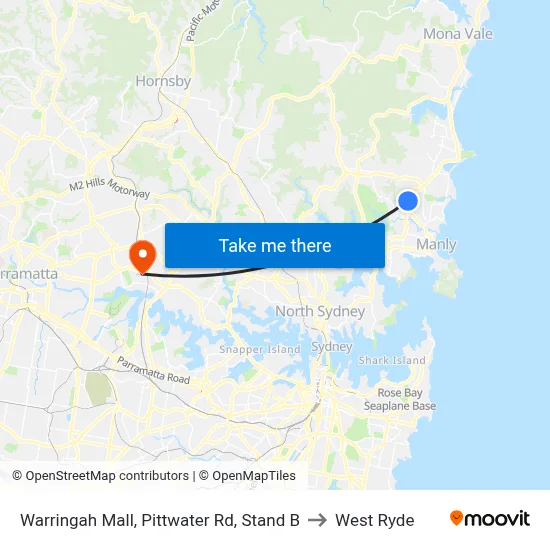 Warringah Mall, Pittwater Rd, Stand B to West Ryde map