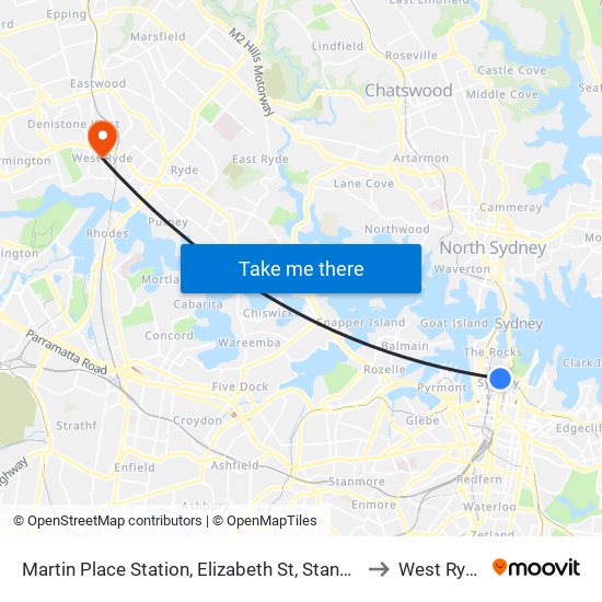 Martin Place Station, Elizabeth St, Stand C to West Ryde map