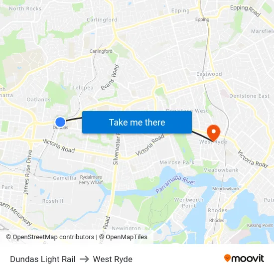 Dundas Light Rail to West Ryde map