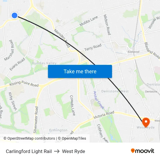 Carlingford Light Rail to West Ryde map