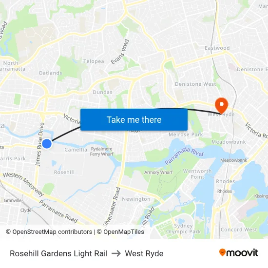 Rosehill Gardens Light Rail to West Ryde map