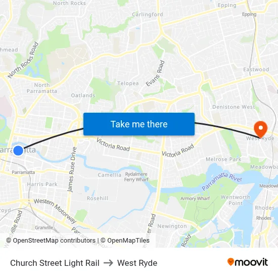Church Street Light Rail to West Ryde map