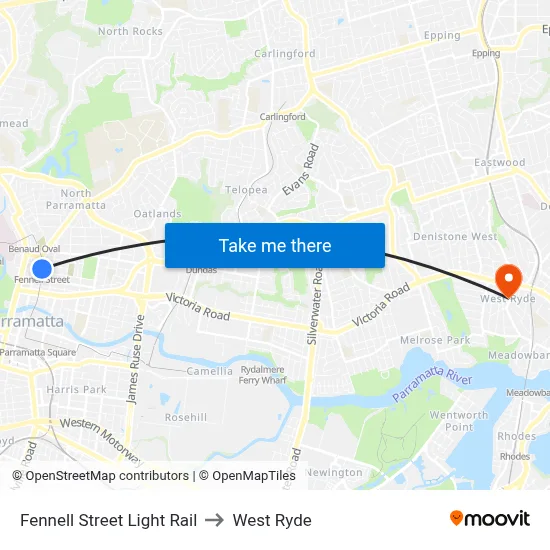 Fennell Street Light Rail to West Ryde map