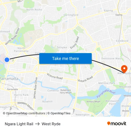 Ngara Light Rail to West Ryde map
