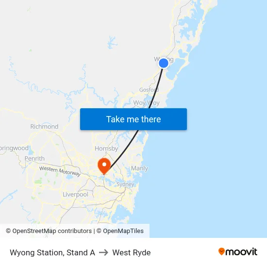 Wyong Station, Stand A to West Ryde map