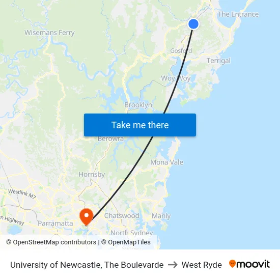 University of Newcastle, The Boulevarde to West Ryde map