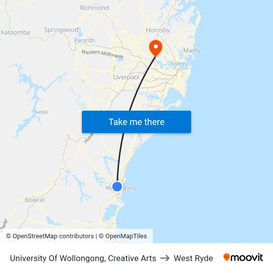 University Of Wollongong, Creative Arts to West Ryde map