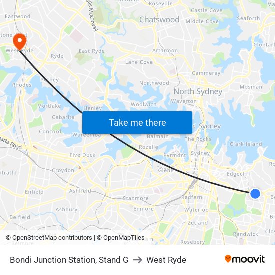 Bondi Junction Station, Stand G to West Ryde map