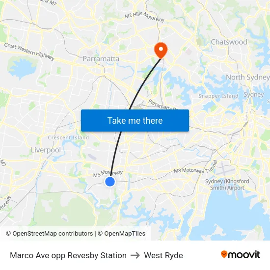 Marco Ave opp Revesby Station to West Ryde map
