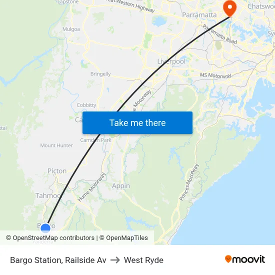 Bargo Station, Railside Av to West Ryde map