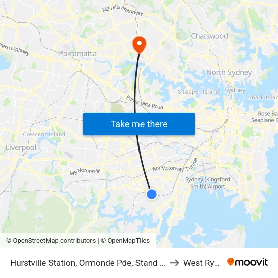 Hurstville Station, Ormonde Pde, Stand H to West Ryde map