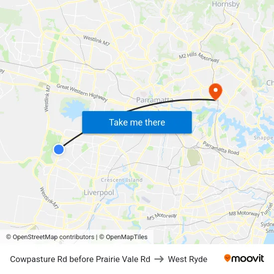Cowpasture Rd before Prairie Vale Rd to West Ryde map