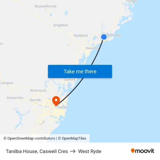 Tanilba House, Caswell Cres to West Ryde map