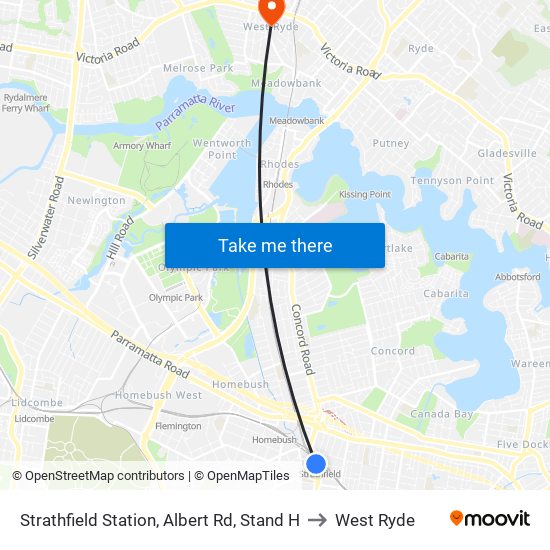 Strathfield Station, Albert Rd, Stand H to West Ryde map