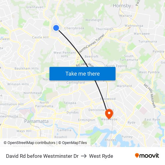 David Rd before Westminster Dr to West Ryde map