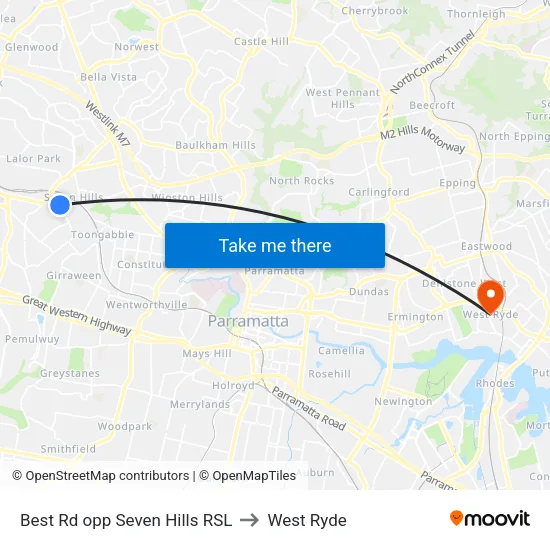 Best Rd opp Seven Hills RSL to West Ryde map