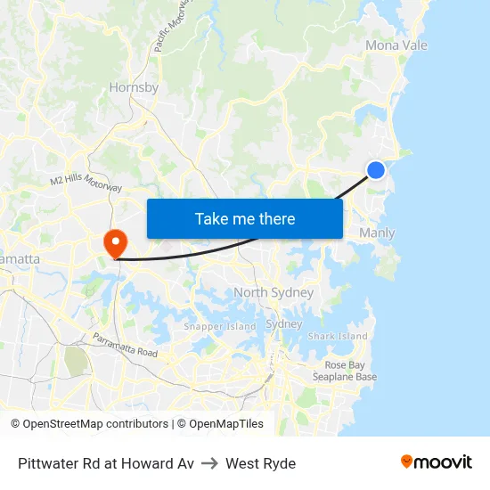 Pittwater Rd at Howard Av to West Ryde map