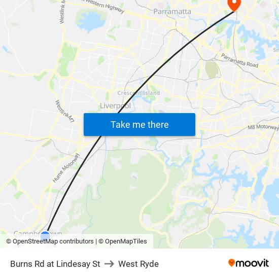 Burns Rd at Lindesay St to West Ryde map