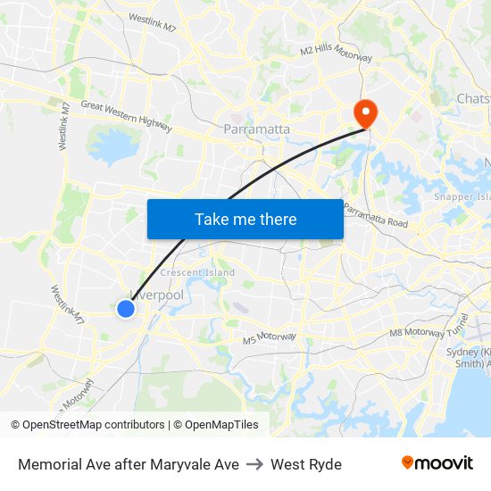 Memorial Ave after Maryvale Ave to West Ryde map