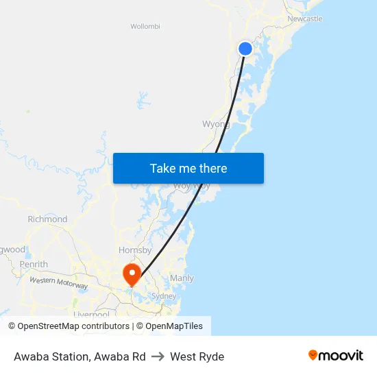 Awaba Station, Awaba Rd to West Ryde map