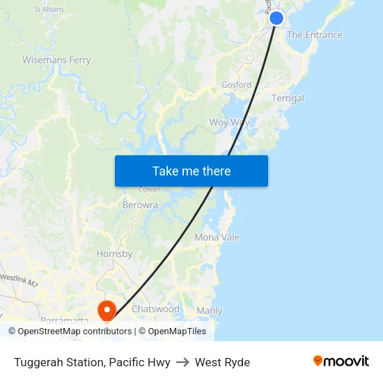Tuggerah Station, Pacific Hwy to West Ryde map