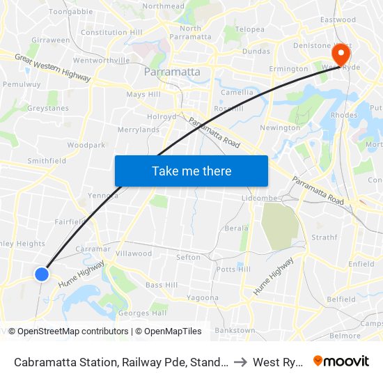 Cabramatta Station, Railway Pde, Stand B to West Ryde map