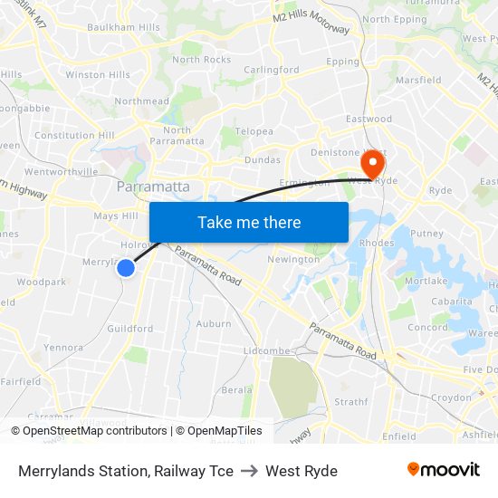 Merrylands Station, Railway Tce to West Ryde map