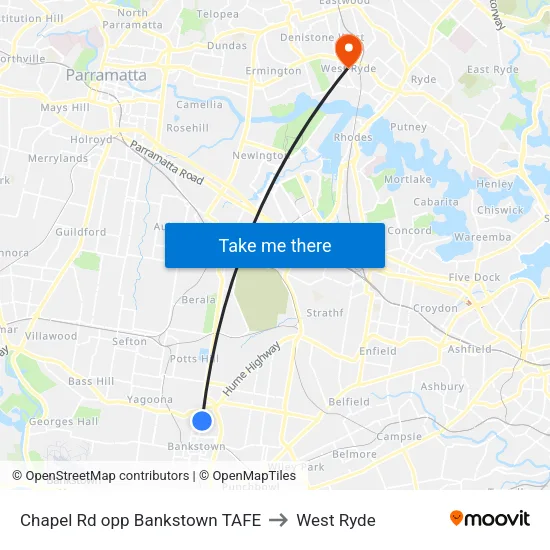 Chapel Rd opp Bankstown TAFE to West Ryde map