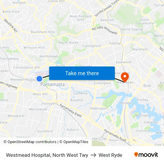 Westmead Hospital, North West Twy to West Ryde map