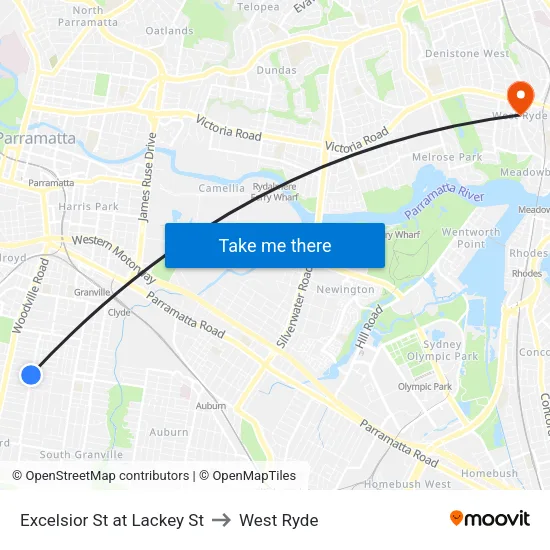 Excelsior St at Lackey St to West Ryde map